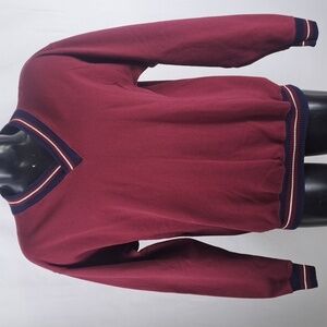 Vintage90s ONEITA Vneck burgundy & blue trim men's LG casual pullover sweatshirt